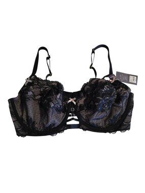 Cacique Unlined Curvy Balconette Bra Black Lace Over Pink 42DD NEW NWT